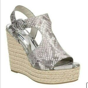 NWT Carlos Santana Snake Embossed Ankle Strap Espadrille Wedge Sandals